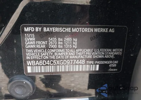 2016 BMW 650I Gran Coupe I Gran Coupe from USA, damaged, VIN WBA6D4C5XGD977448